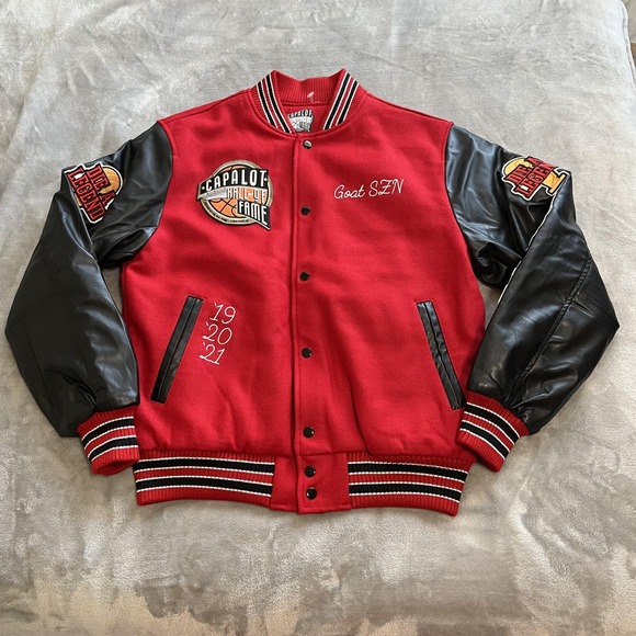 Capalot‎ Hall of Fame Jacket Mens Large Red Black Varsity Letterman Wool Blend